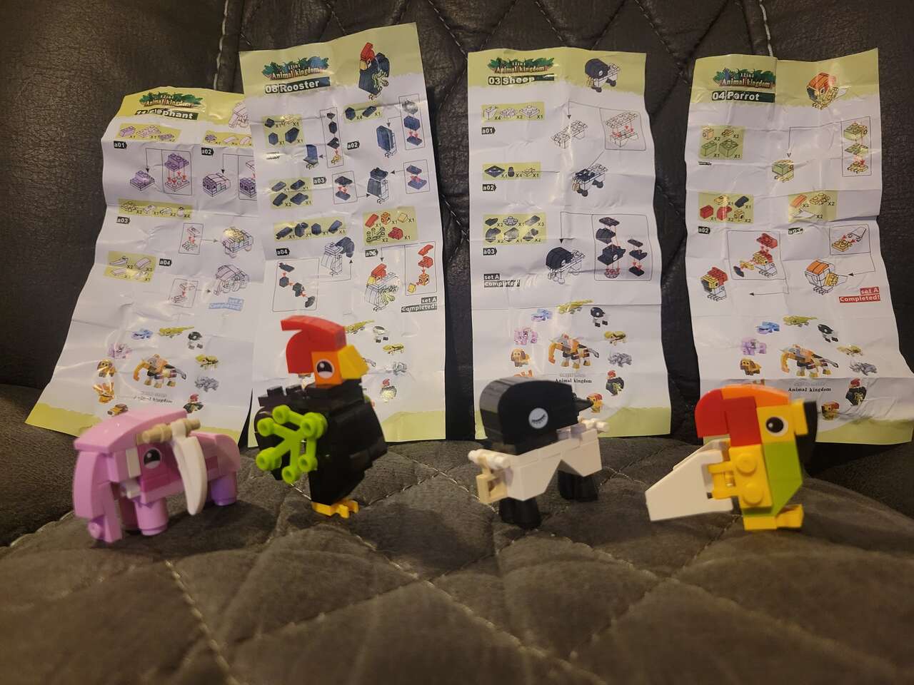 4 Lego Mini, Elephant, Rooster, Sheep, Parrot- Animal Kingdom