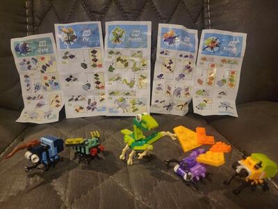 5 Lego Mini Insects- Uang, Fly, PrayMantis, ButterFly, Scatab