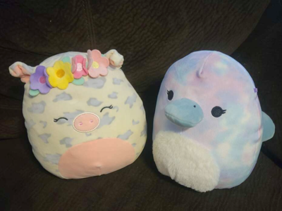 2 Squishmallows by KellyToys Rosie the Spotted Pig 7.5" Water Color Tie-Dye Platypus 8" soft stuffed animal plush toys