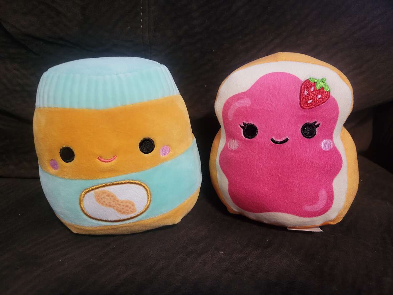 Mini Squishmallows, by KellyToys Antoine the Peanut Butter Jar 5" Iman the Jelly Toast 5" soft stuffed plush Animal/Food