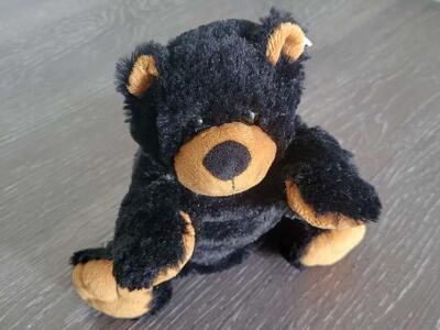 Baby plush Black Bear hand puppet soft stuffed animal 8 1/2 inches tall