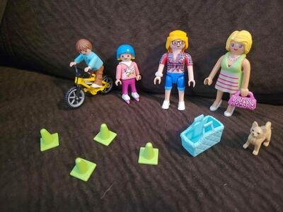 PLAYMOBIL Playmo-Friends Woman & watch purse Puppy dog carrier bag Boy & girl Kids, Bike, Skates helmet Safety cones -like Legos