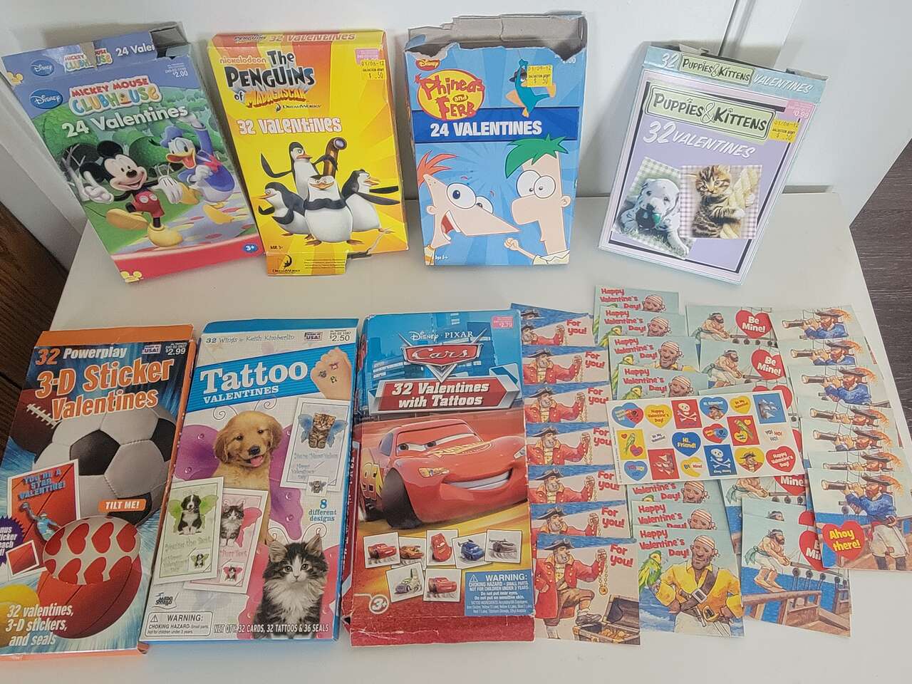 Holiday Valentine cards Mickey Mouse Clubhouse Penguins from Madagascar Phineas Ferb Puppies kittens Tattoos Cars Sports Pirates