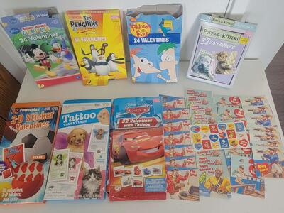 Holiday Valentine cards Mickey Mouse Clubhouse Penguins from Madagascar Phineas Ferb Puppies kittens Tattoos Cars Sports Pirates