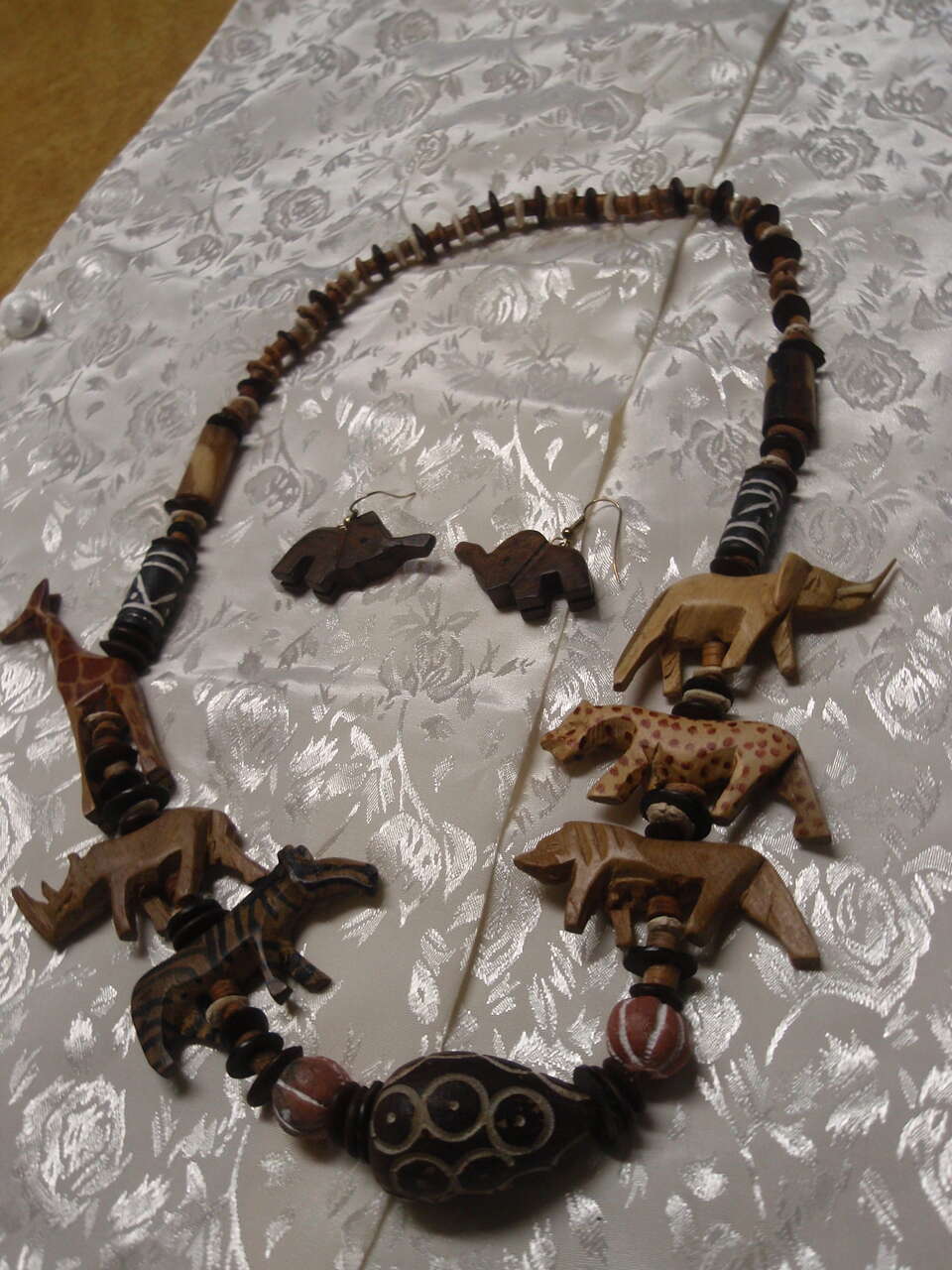 African carved  wood animal necklace and earrings