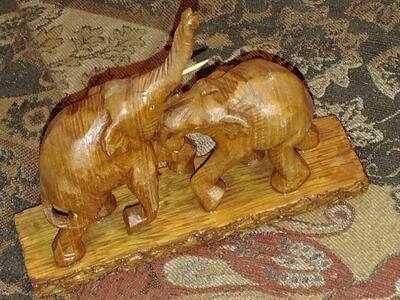 Hand carved elephants solid teak wood