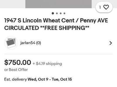 This 1947 S Lincoln Wheat Cent/Penny