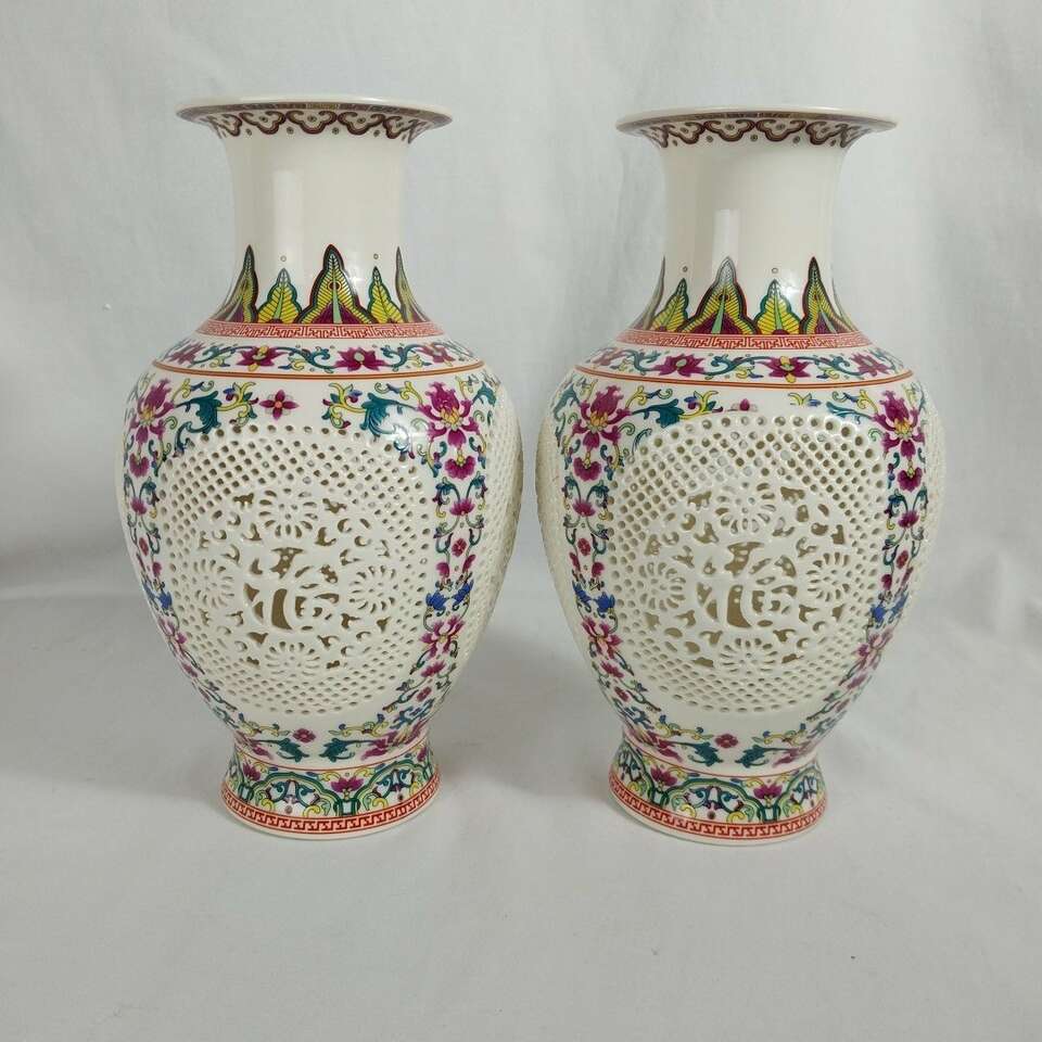Jingdezhen China Hand Carved/Pntd porcelain Vases.