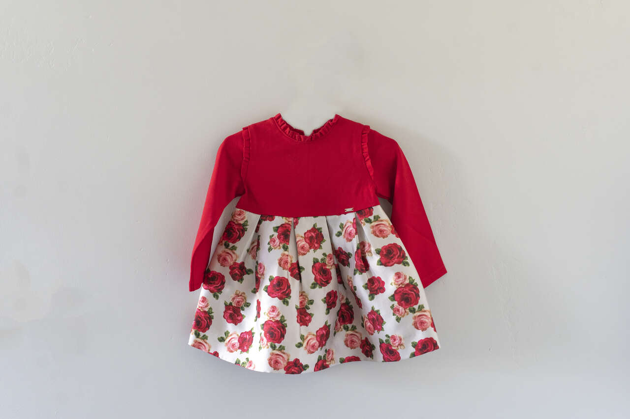 Baby Red Roses Christmas Dress - 12M