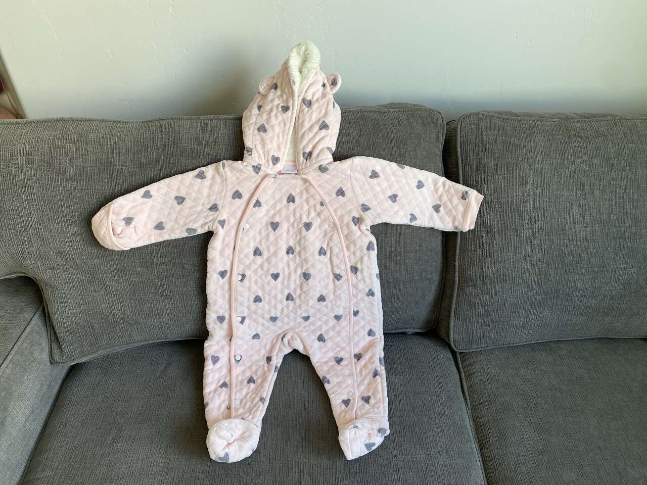 Baby Hooded Quilted Jumpsuit - 12M