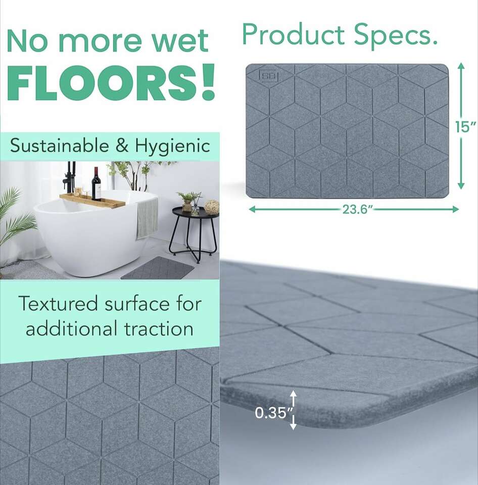 Luxury Stone Bath Mat. Non-Slip, Ultra Absorbent