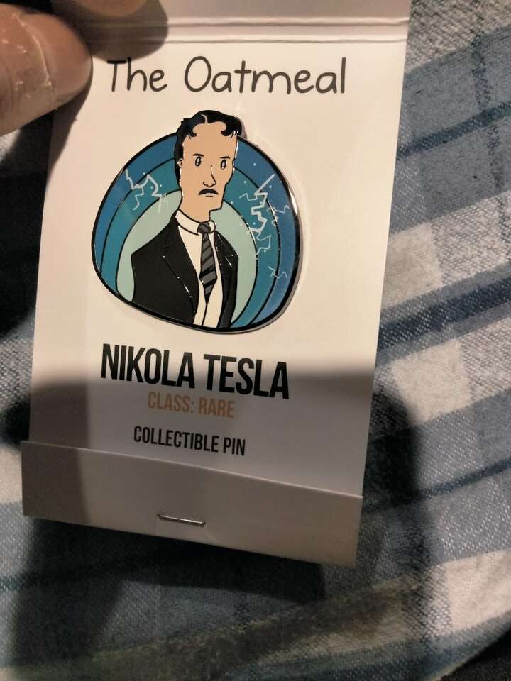 The Oatmeal Nikola Tesla Rare Pin