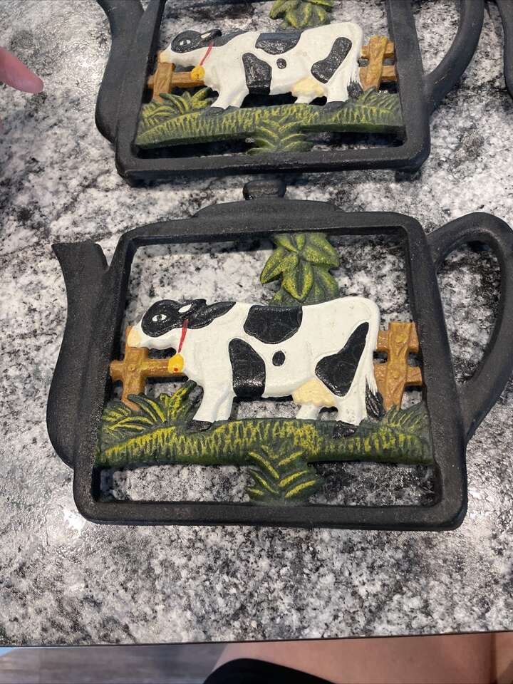 Cast Iron Cow and Sunflower Trivet