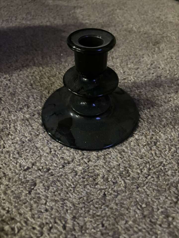 Antique L E Smith Black Glass Candleholder