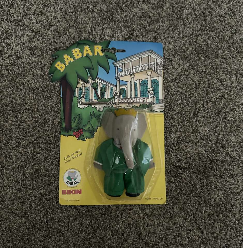 BABAR THE ELEPHANT FIGURE 1989 Factory Sealed New on Card by Bikin Toys.