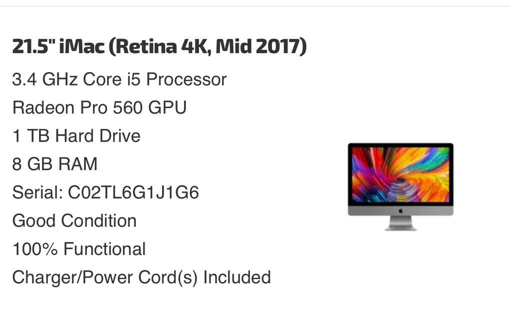 21.5” iMac Retina 4K 2017