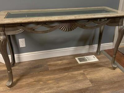 console/Entryway Iron marble and glass top