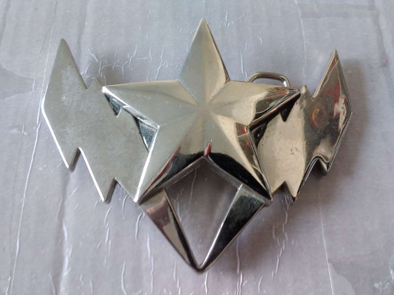 Lightning bolt and freedom star belt buckle