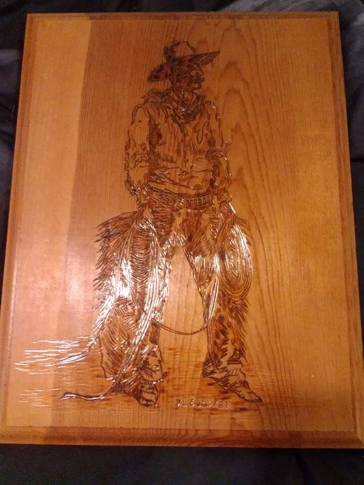 Hand carved wood cowboy western picture