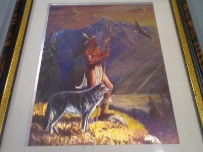 Native American eagle,wolf and Western foil art pictures $20 each