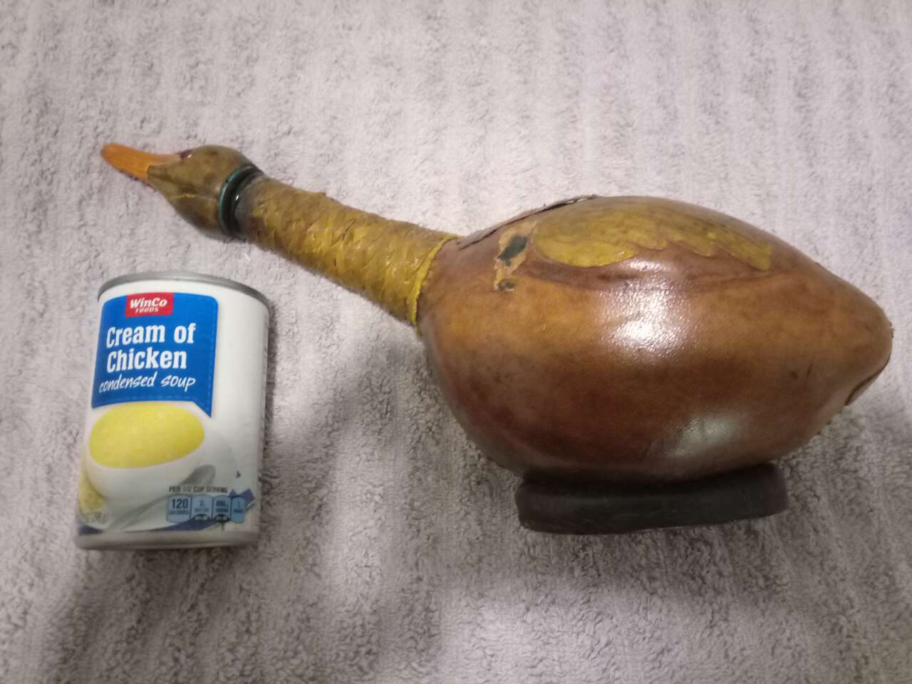 Handmade leather wrapped duck Mallard flask decanter