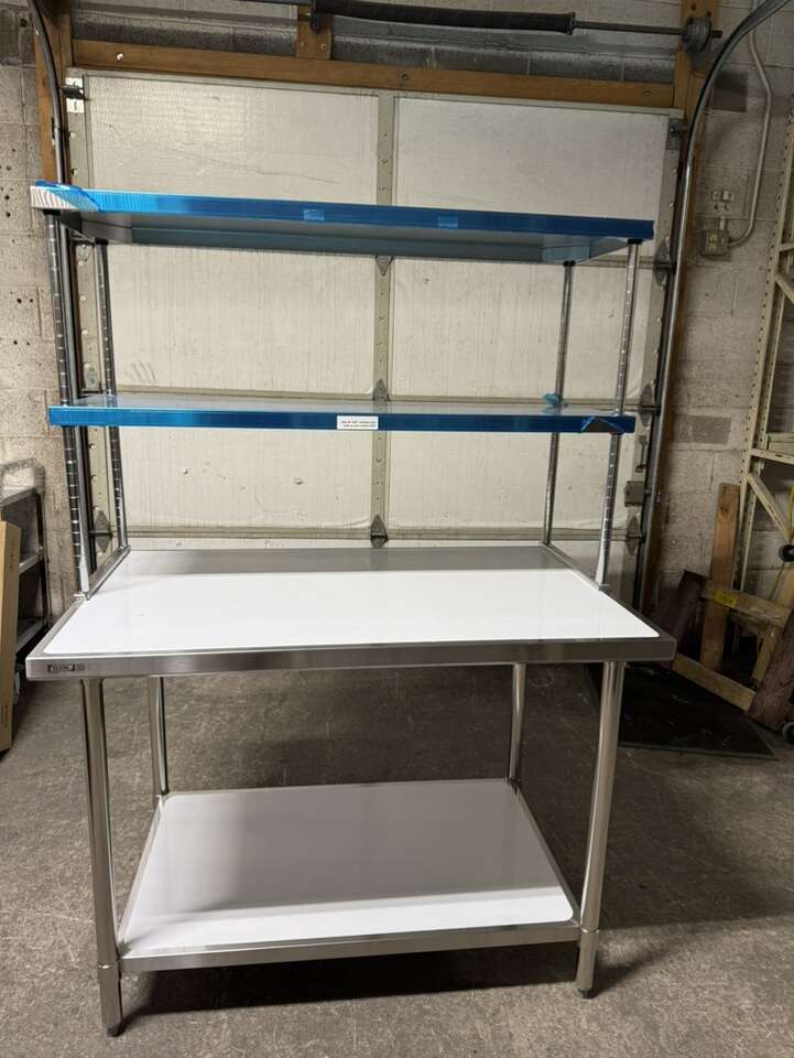 New 30''X48'' Stainless Steel Table With Double Over shelves special sale, heavy duty in stock