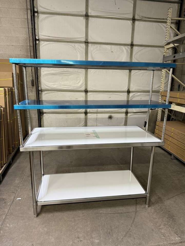 New 30''X60''Stainless Steel Table With stainless steel Double tier over shelf heavy duty $895
