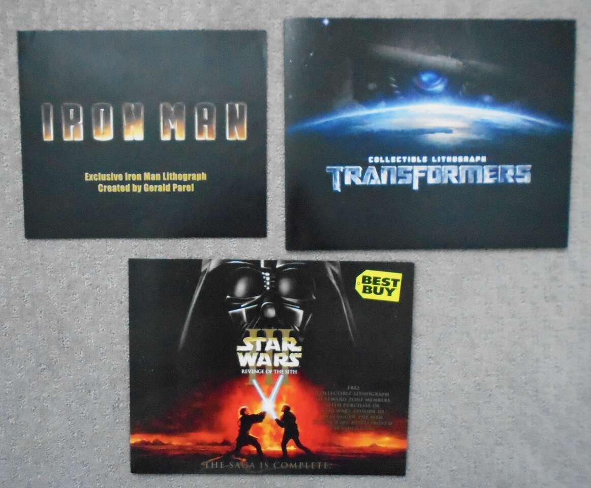 Three Lithographs from Movie Greats - Iron Man, Star Wars, Transformers