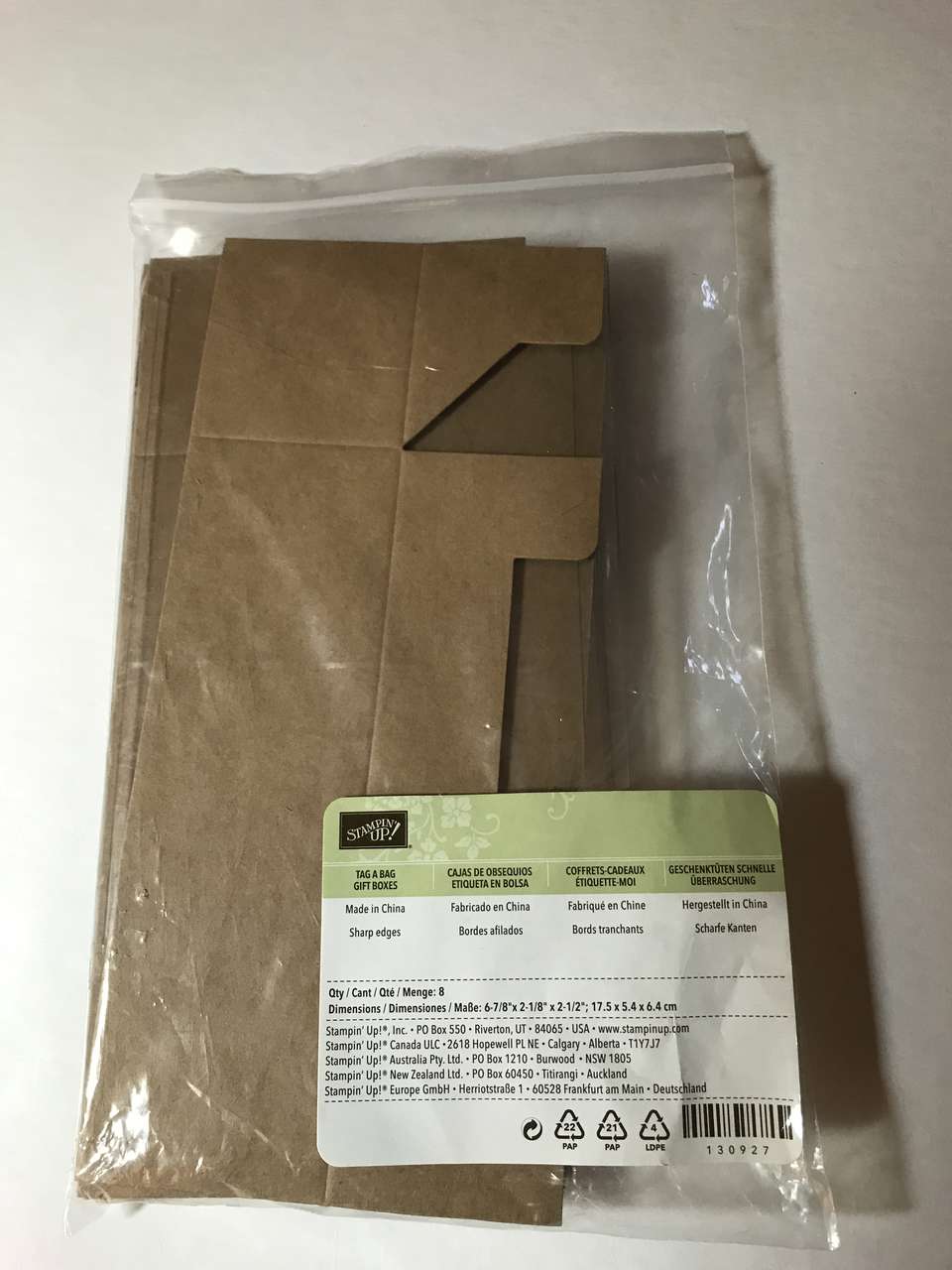 Stampin Up Tag a Bag Gift Boxes, Qty 8, 6 7/8 in x 2 1/8 in x 2 1/2 in, New or