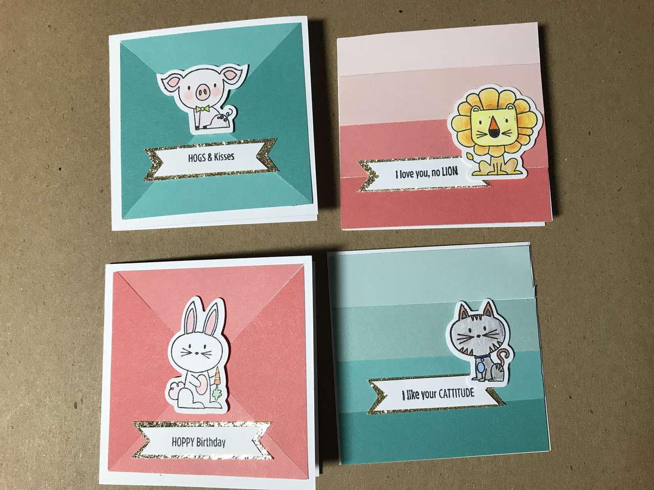 PICK 3 CTMH Punny Pals, Stampin Up or Other Brands 3in x 3in Greeting Cards w/ Envelopes, New