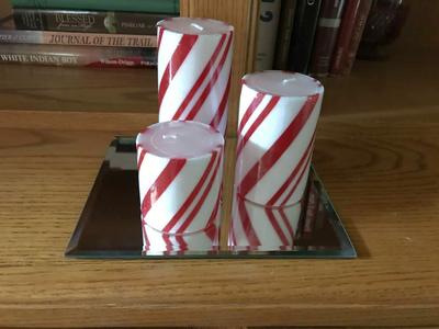 CHOOSE 1 or more of the following: Candle Set of 3 Striped Candy Cane Design on Mirror, New