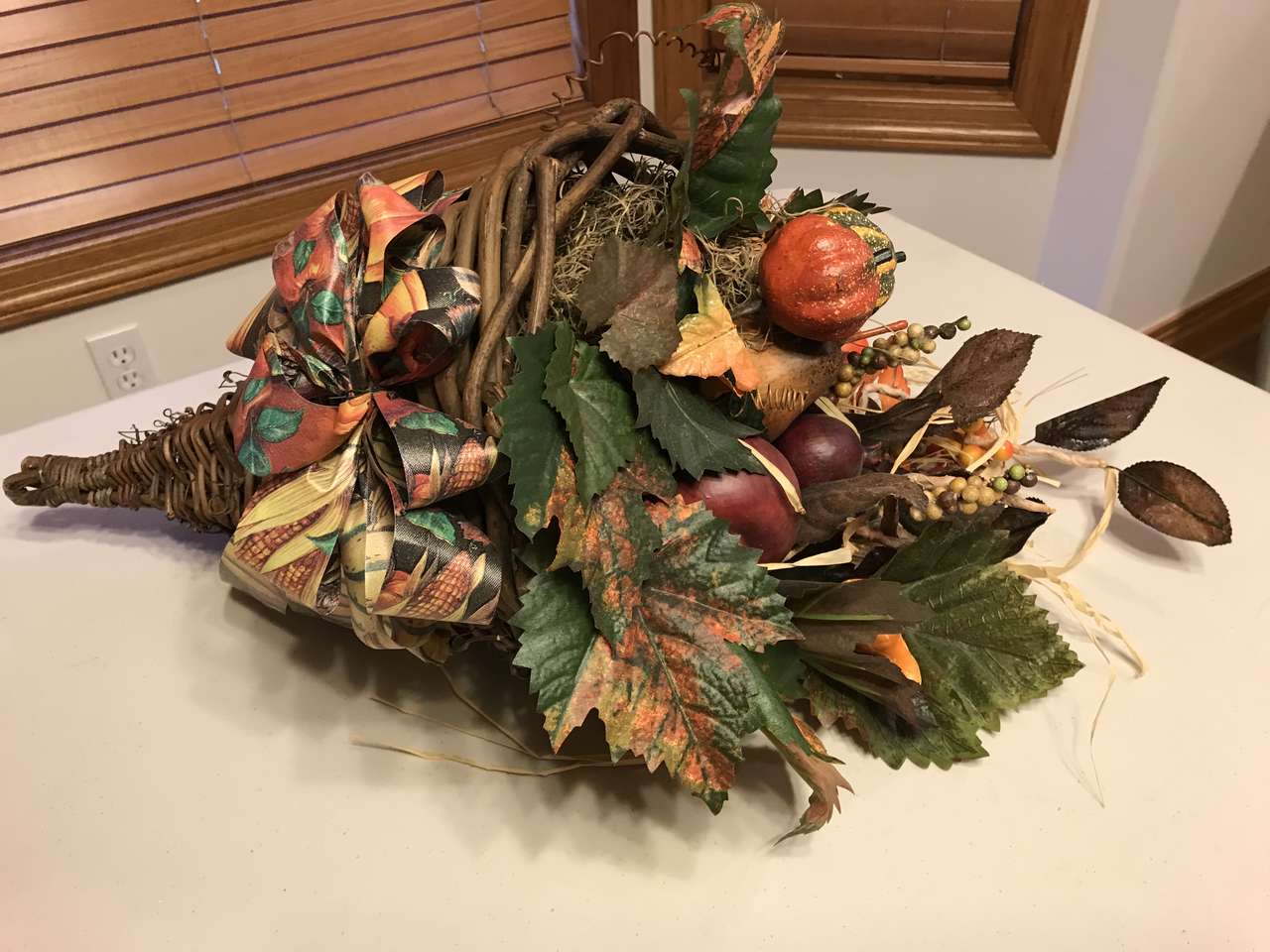 Cornucopia Horn of Plenty Grapevine Woven Basket for your Thanksgiving Table
