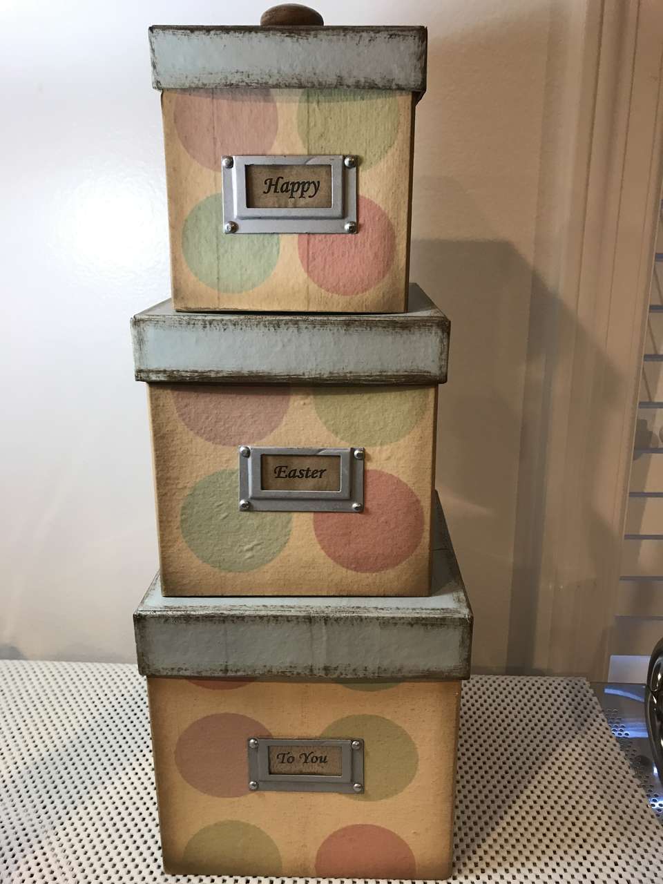 Nesting Boxes Set of 3 - 7”x7”, 6”x6”, 5”x5”, 18” High When Stacked, Happy Easter To You, New