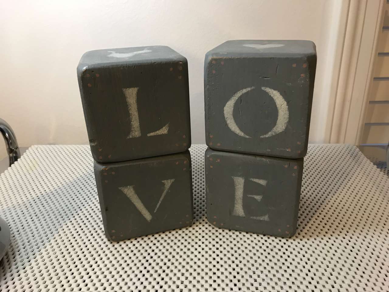 LOVE Wood Blocks 3 1/2” sq. Country Design or Placemats Set of 6 Country Blue/White Design