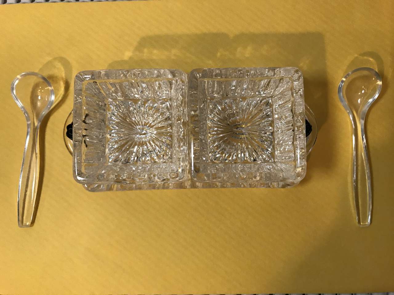 Vintage Salt Cellars Tray With 2 Plastic Spoons, 5 pc Set