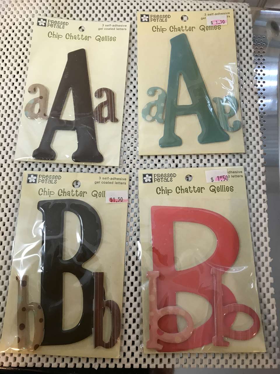 Pressed Petals Chip Chatter Gellies 3 Self-Adhesive Gel Coated Letters, and 5 Chipboard Letters