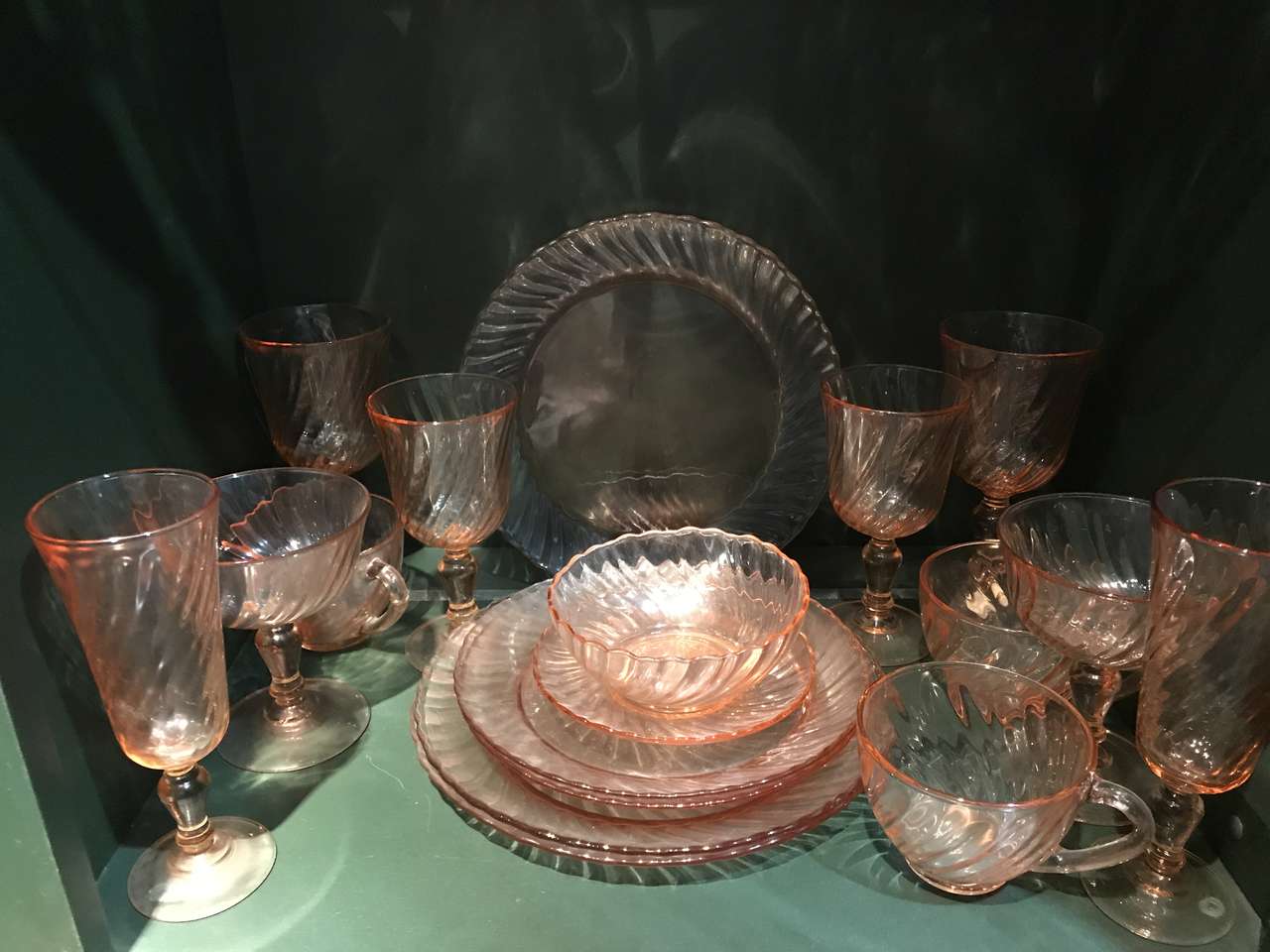 Arcoroc France Pink Swirl Dishes Lot of 94 pcs, 1 Candle Holder Set, 1 Candy Dish, Vintage