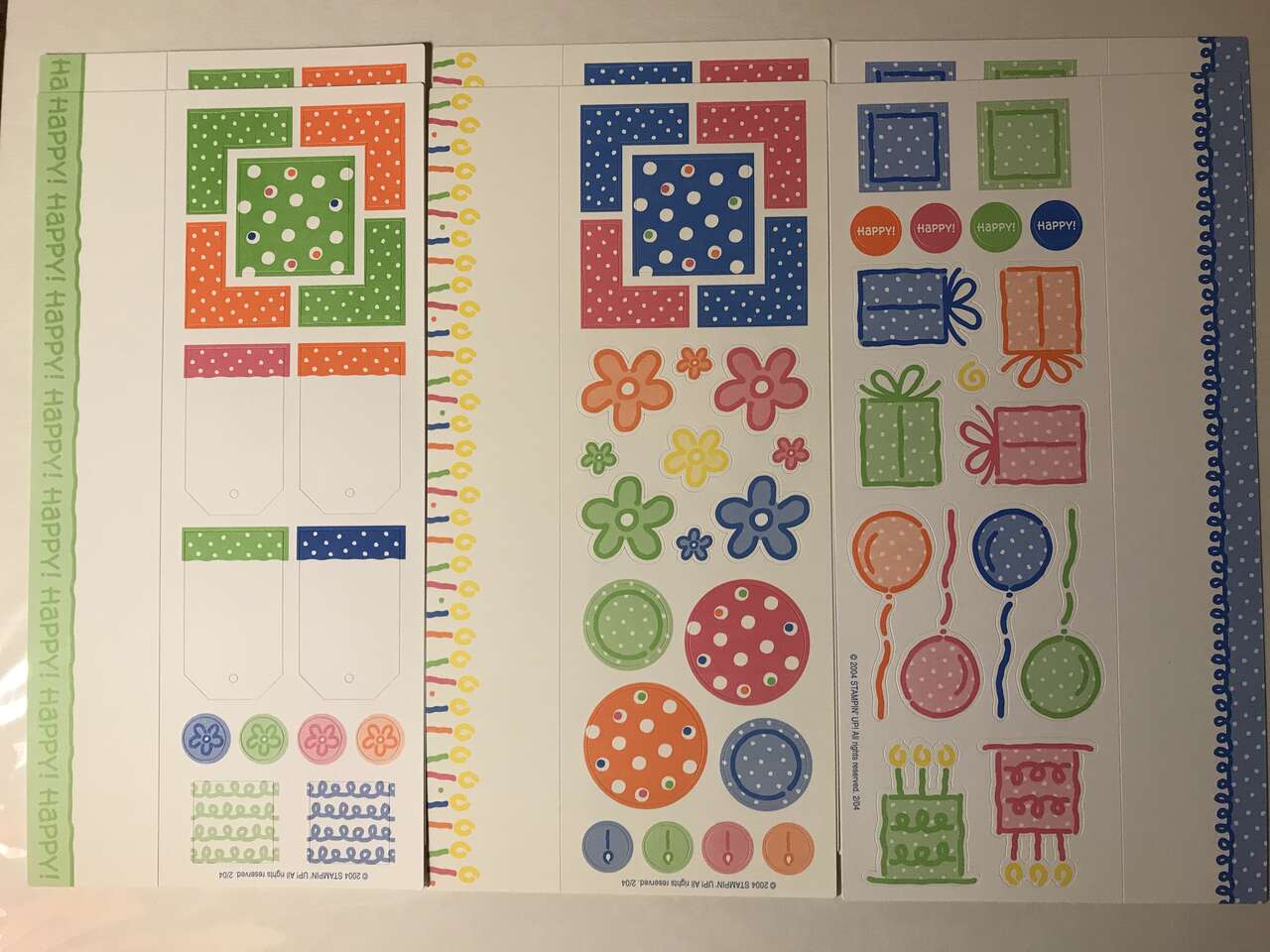 Stampin' Up Lot of 6 Sticker Sheets 6”x12” Retired 2004 Flowers Birthday Cake Boarder, New