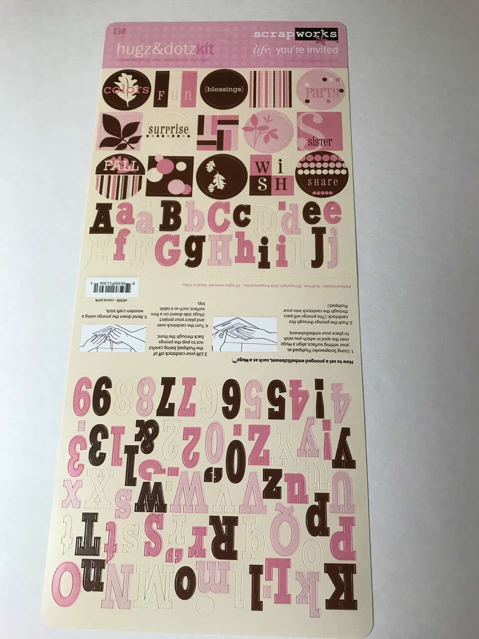 Scrapworks Hugz & Dotz Kit Stickers Cocoa Pink, 6” x 12”, 130 Pieces 5 sheets for $5