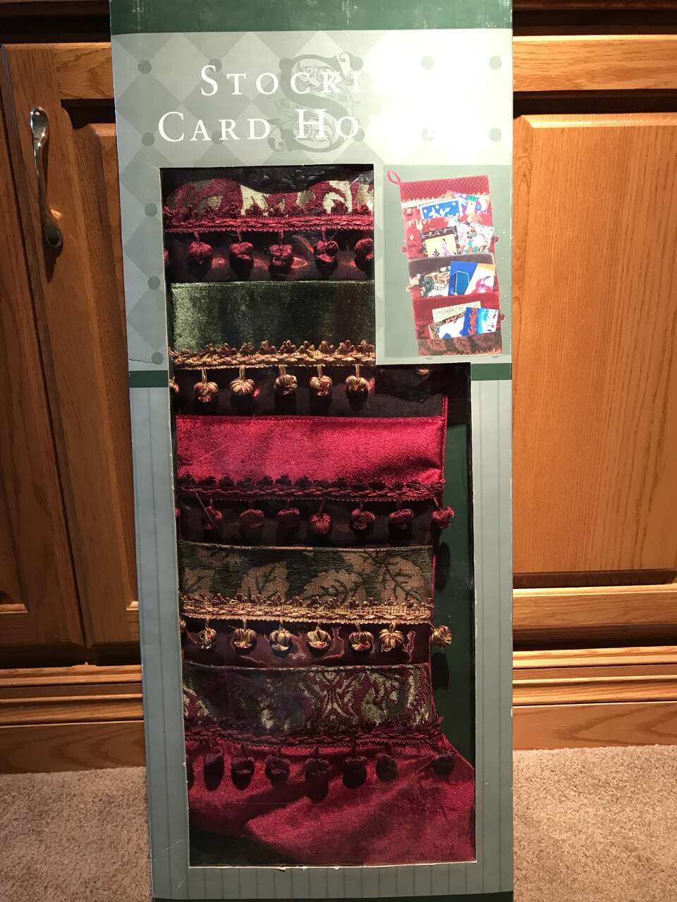 Christmas Stocking Greeting Card Holder 34” long x 14” wide, Burgundy, Embellished, Costco purchase