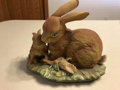 On Hold - Masterpiece Porcelain by Homco Bunny/Rabbit w Baby Figurine, Easter, Vintage 1079