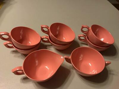 Laguna Melmac Burnt Orange Set of 6 Cups and Sugar and Creamer Cups #306, 307, 308
