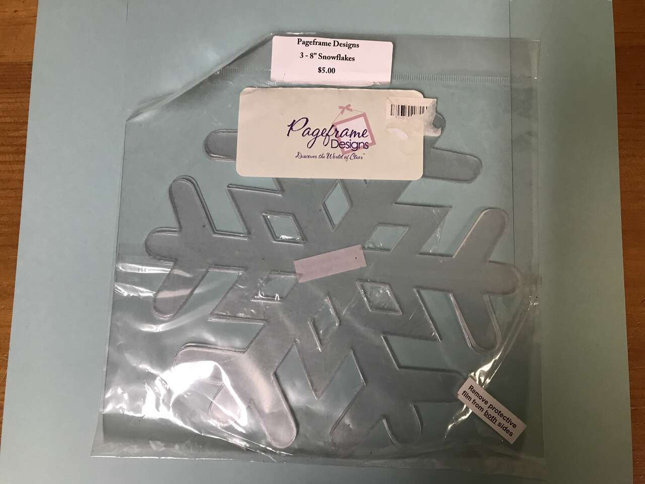 Pageframe Designs 3 - 8in Snowflakes, Clear Heavy Plastic, New