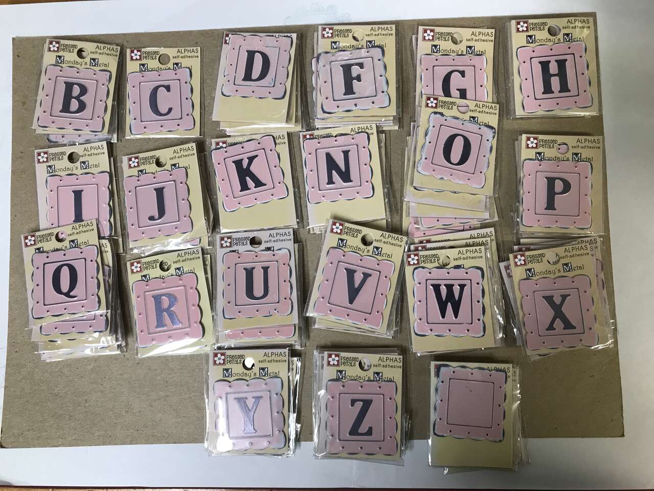 Scrapbooking Alphabet Metal Plates 1 1/2in Square by Pressed Petals, 3 Colors - Pink, Blue, or Red, New