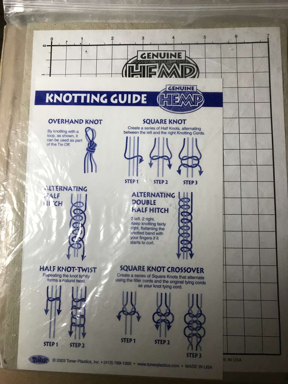 Hemp Knotting Board with Knotting Guide by Toner 8 1/2in x 11in