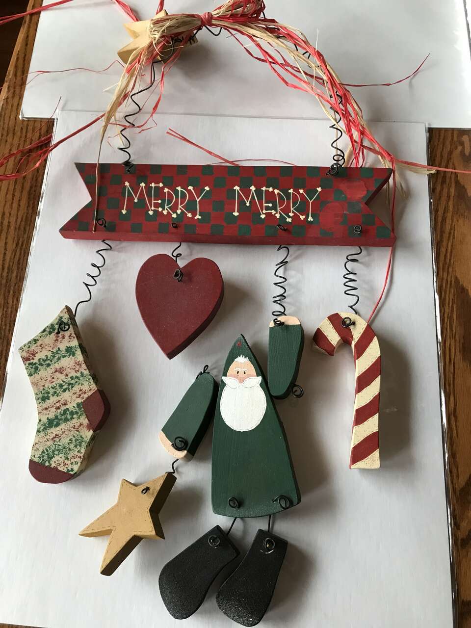 Merry Merry Hand-painted Wood Hanging, Grapevine Wreaths, Dolls, Duck, Horse, House and Hearts Decorated Wood Pieces