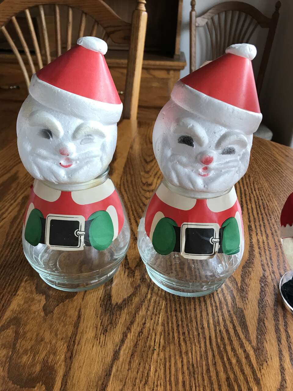 Vintage Glass Santa Claus Christmas Candy Jars 3 w Styrofoam Head Containers Mid Century