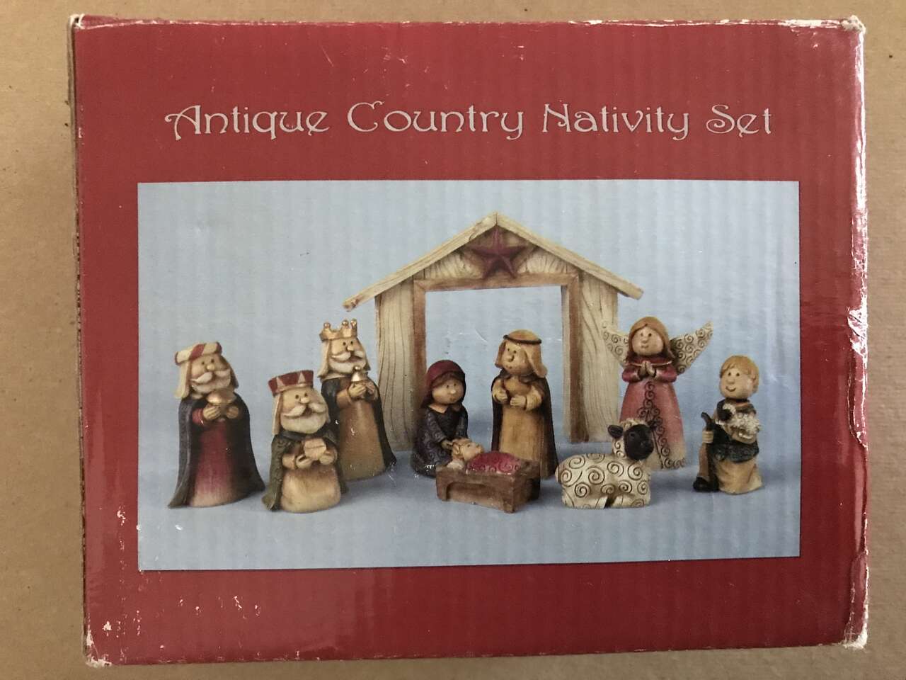 Antique Country Nativity Set of 10 pieces or Country Nativity 9 pc set