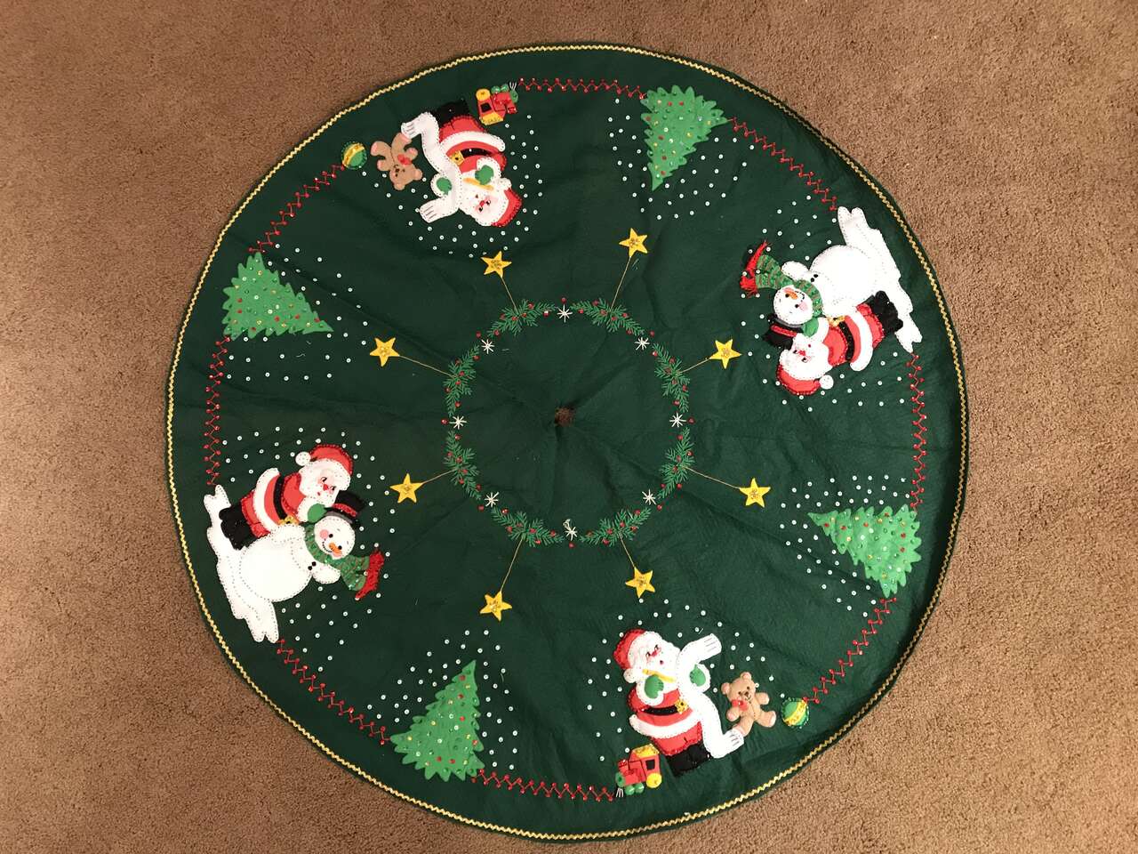 Vintage Tree Skirt Made with Felt and sequins, 42 inches, Handmade or 35” Tree Skirt
