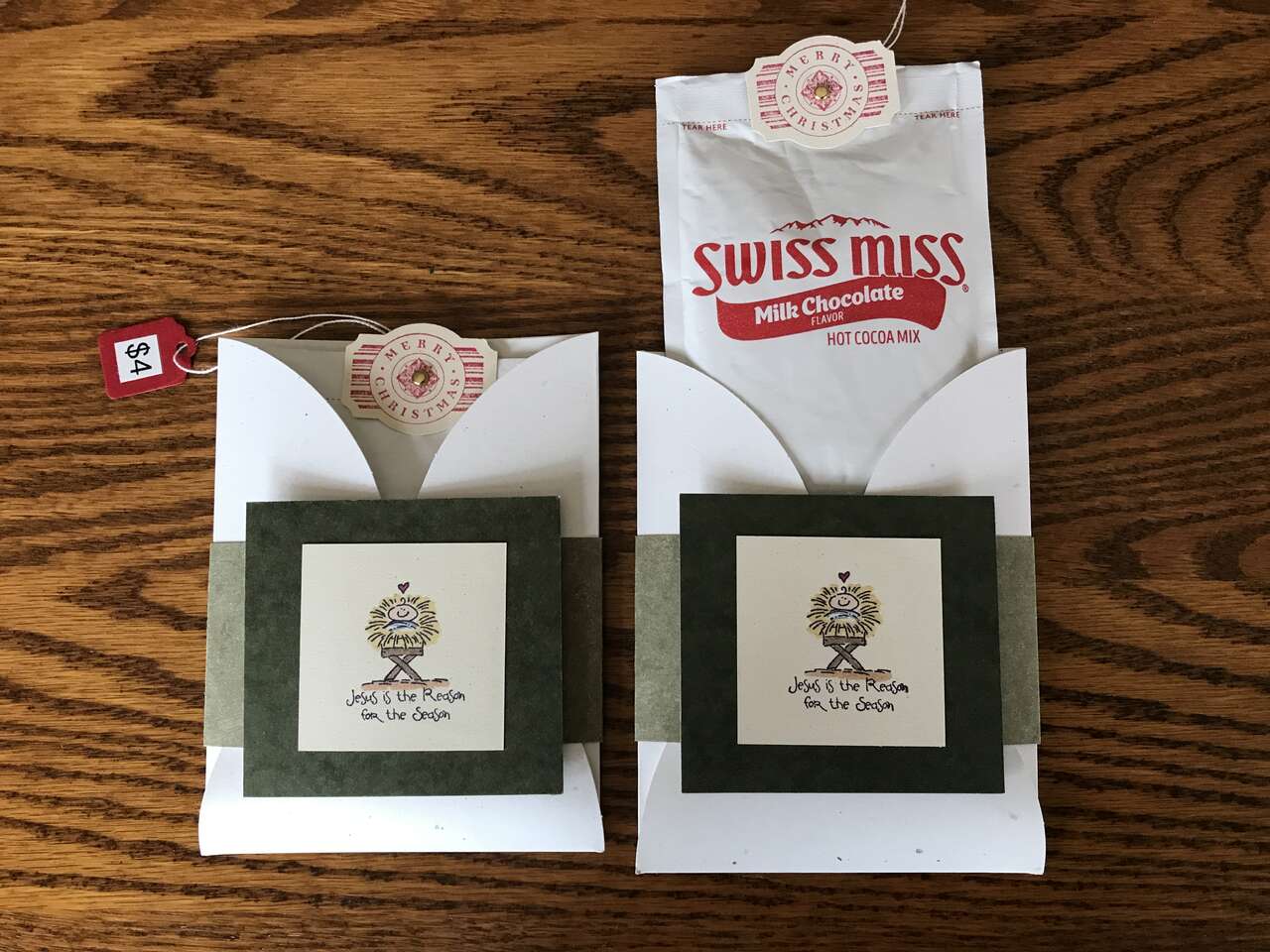 Christmas Card/Envelope filled with 1 package of Swiss Miss Hot Chocolate